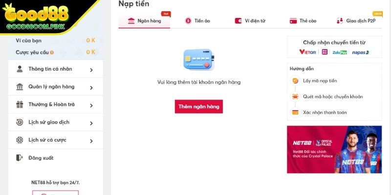 Điều kiện để nạp tiền GOOD88